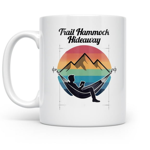 Camping Coffee Mug, 11oz retro blueprint art for hikers and campers and travel-ready dishwasher safe