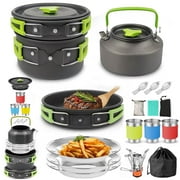 15pcs Camping Cookware Set with Mini Stove, Aluminum Camping Cookware Kit, Folding Camping Cooking Set with Non-stick Pot Pan Teapot Storage Bag for Camping Backpacking Outdoor Cooking Picnic