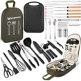 thumbnail image 1 of Camping Cooking Essentials Utensils Set - Camp Cookware Kitchen Accessories Kit, Camper Gear Must Haves, Stainless Steel & Silicone, RV Car Portable Outdoor Equipment Tool, 1 of 6