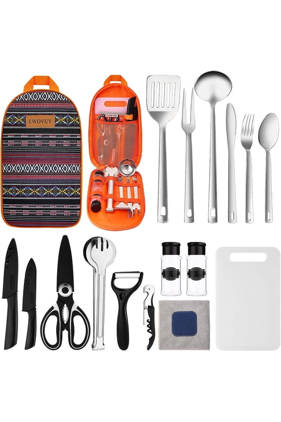 Camping Cooking Utensils Set- Camping Essentials Cookware Accessories Gear Must Haves Camper Tent Camp Kitchen Rv Gadgets Outdoor Stove Portable Picnic Gifts for Women BBQ Stuff