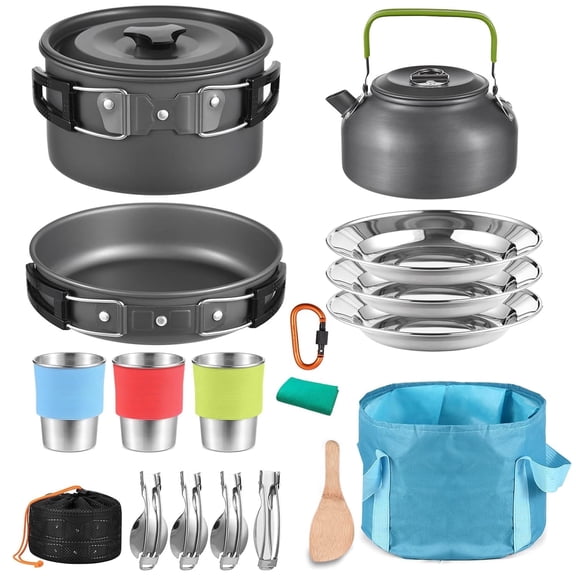 BN-LINK 22pcs Camping Cookware Mess Kit, Lightweight Camping Cooking Set, Camping Pots and Pans Set for Camping Backpacking Hiking