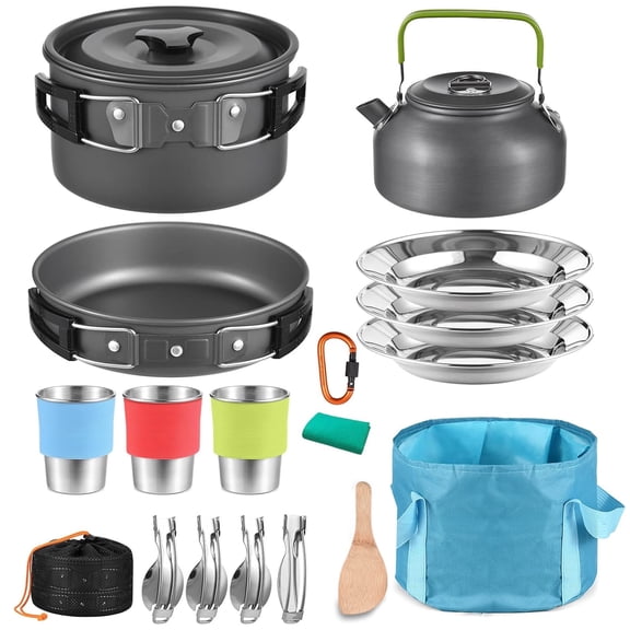 BN-LINK 22pcs Camping Cookware Mess Kit, Lightweight Camping Cooking Set, Camping Pots and Pans Set for Camping Backpacking Hiking