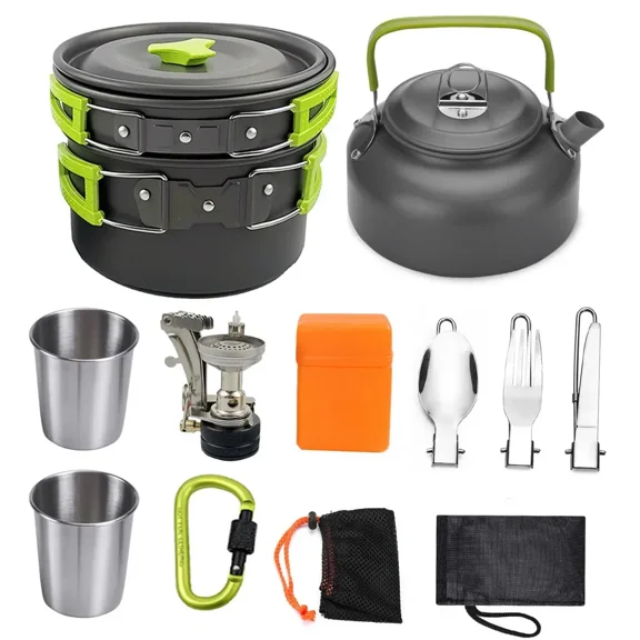 Camping Cookware Kits, Outdoor Camping Hiking and Picnic Kitchen Accessories Pots and Pans Stove ,Cups Camping Cooking Set