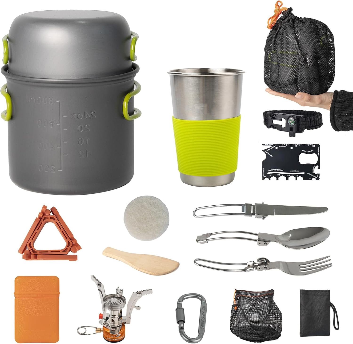 Camping Cookware Mess Kit, Backpacking Cooking Set, Lightweight Pots ...