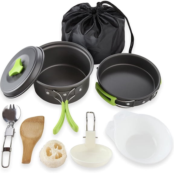 Camping Cookware Mess Kit for Backpacking Gear  Camping Cooking Set - Camping Pots and Pans Set - Backpacking Stove/Portable Stove Compatible - Camp Kitchen Equipment Accessories Pot