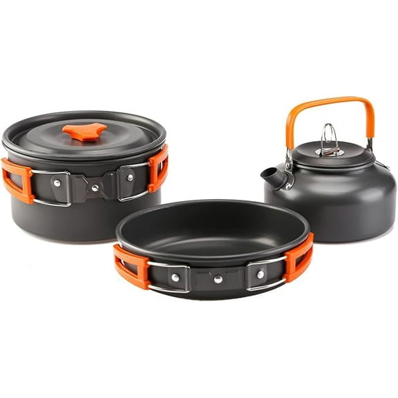 Camping Cookware Mess Kit, Backpacking Hiking Outdoors Gear, Lightweight Cookset Camping Accessories Equipment Gear for Outdoor Cooking (Color : Orange)