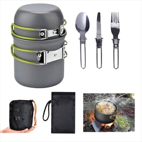 Camping Pot and Pan - Camping Cooking Set with Foldable Handles for Outdoor Cooking, Camping Cookware Mess Kit, Green