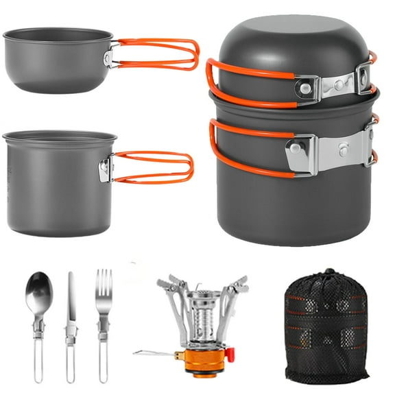 Camping Cookware Mess Kit for Backpacking Lightweight Outdoor Pots and Mini Stove Set for Hiking Picnic and Camping Cooking Gear