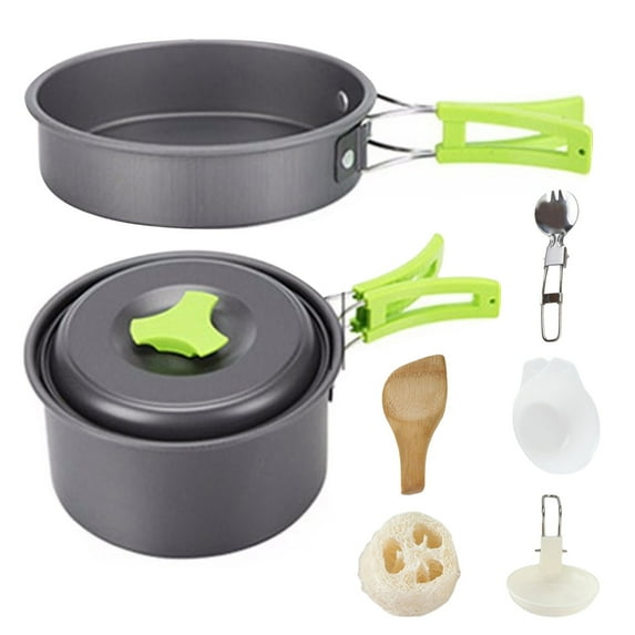 Camping Cookware Set | 11-Piece Aluminum Outdoor Cookware Kit with Pots, Pan & Bowls | Portable Folding Design for Camping, Hiking & Picnics | 2-Person Backpacking Mess Kit