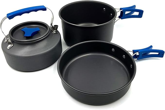 Camping Cookware Set Kit, Backpacking Gear Cooking Equipment, Portable Non Stick Pot Pan Cook for Outdoors Hiking