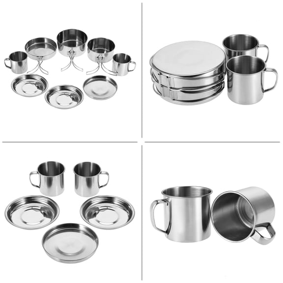 Camping Cookware Set Outdoor Camping Pot Picnic Cookware Camping Pan Pot Bowl Set 8Pcs/Set Portable Stainless Steel Cookware Pan Pot Plate Cup Set For Outdoor Camping Picnic