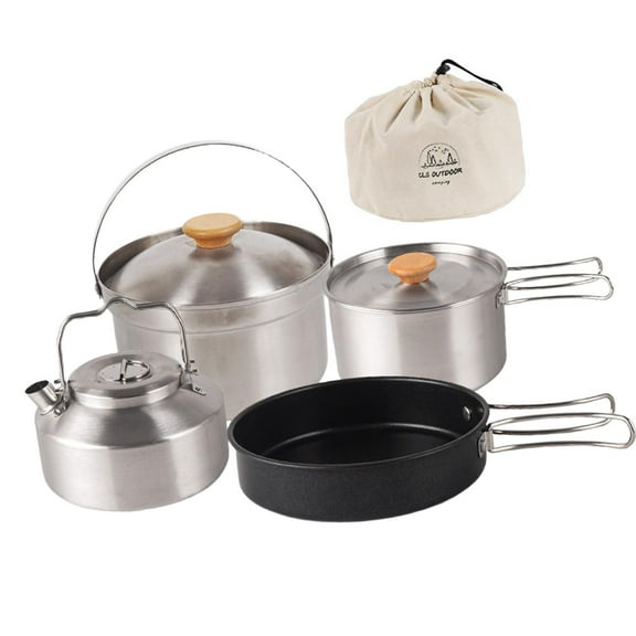 Camping Cookware Set, Outdoor Cook Gear with Storage Bag Kitchen Cooker Stainless Steel Camping pot and pans and Kettle for Travel Backpacking