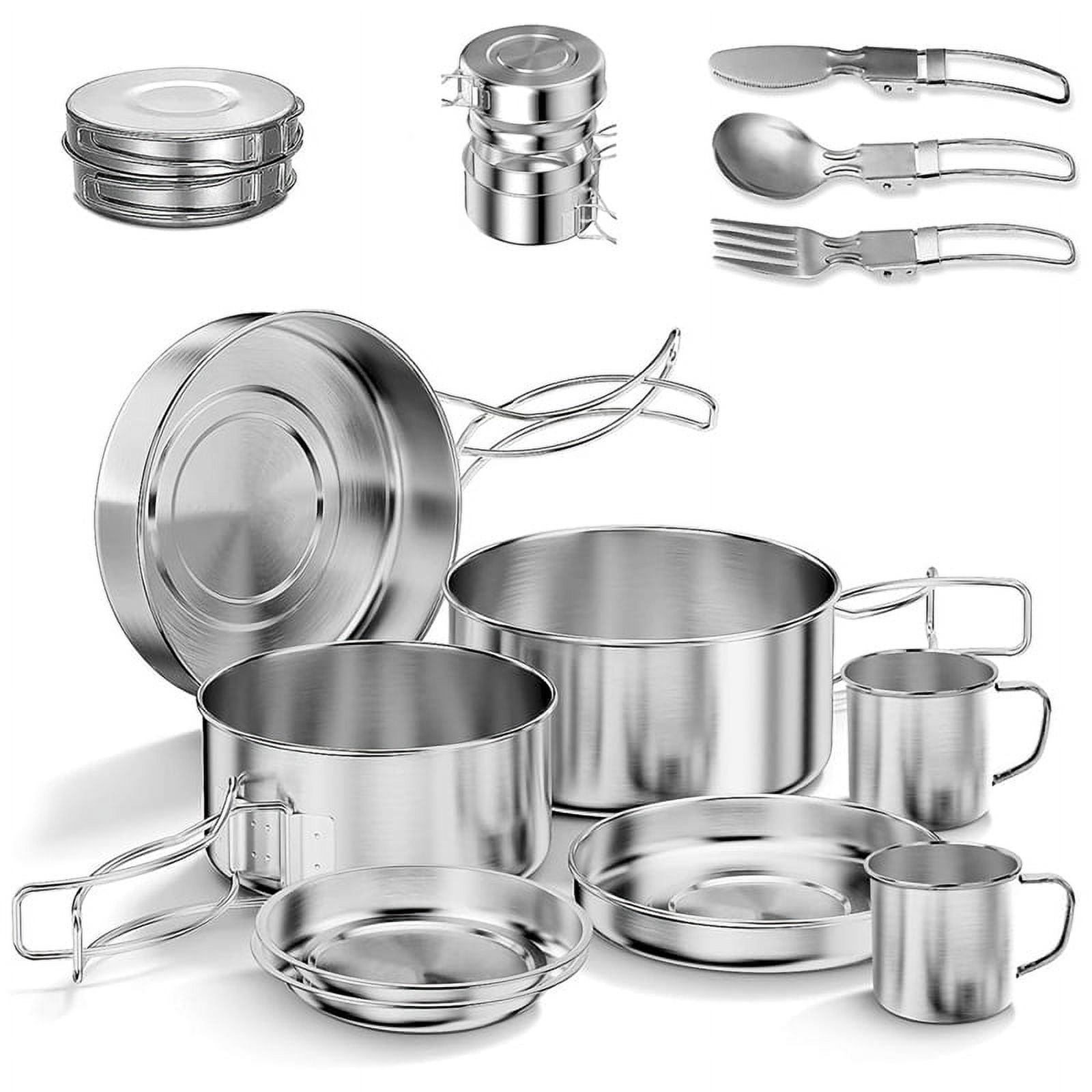 Camping Cookware Set,Stainless Steel Camping Pot, Portable Outdoor ...