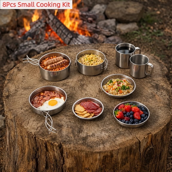 Camping Cookware Set with Nonstick Aluminum Pots, Kettle, Pan, Plates, Utensils