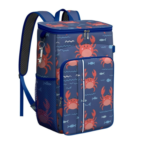 Camping Cooler Backpack 26 Cans,Soft Backpack Coolers Insulated Leak Proof Travel Cooler Bag Waterproof Lunch Picnic Beach Work Trip Thermal Bag Drink Beverage Beer Bag Cooler Marine Adorable Crab
