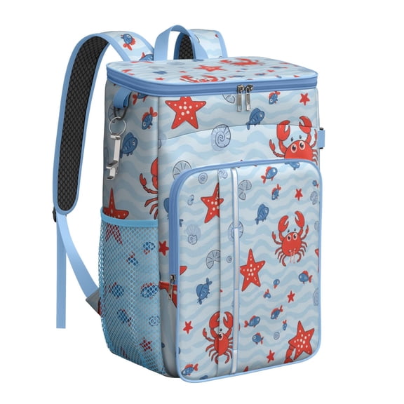Camping Cooler Backpack 26 Cans,Soft Backpack Coolers Insulated Leak Proof Travel Cooler Bag Waterproof Lunch Picnic Beach Work Trip Thermal Bag Drink Beverage Beer Bag Cooler Marine Adorable Crab