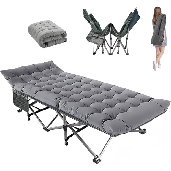 Camping Cot, 28'' Wide Sleeping Cots for Adults, Indoor & Outdoor with Pad 1200D Double Oxford Fits 6'2" Ideal, Supports 440LBS Portable Folding Bed with Bag for Home, Travel & Guests