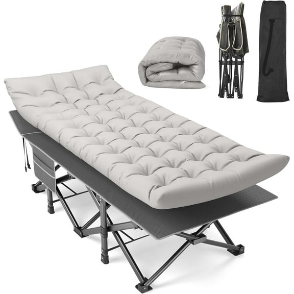 Camping Cot, 32In XXL Folding Camping Cot Heavy Duty Sleeping Bed for Adults 1200D Double Layer Oxford Cots for Camping W/Pilllow Mattress Carry Bag for Home Office Nap Beach Travel, 500LBS