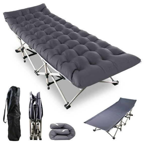Camping Cot with Black Mattress TeqHome Heavy Duty Portable Folding Outdoor Bed with Carry Bag for Adults Kids up to 440lbs for Traveling Gear Supplier for Home Office Nap Garden Beach
