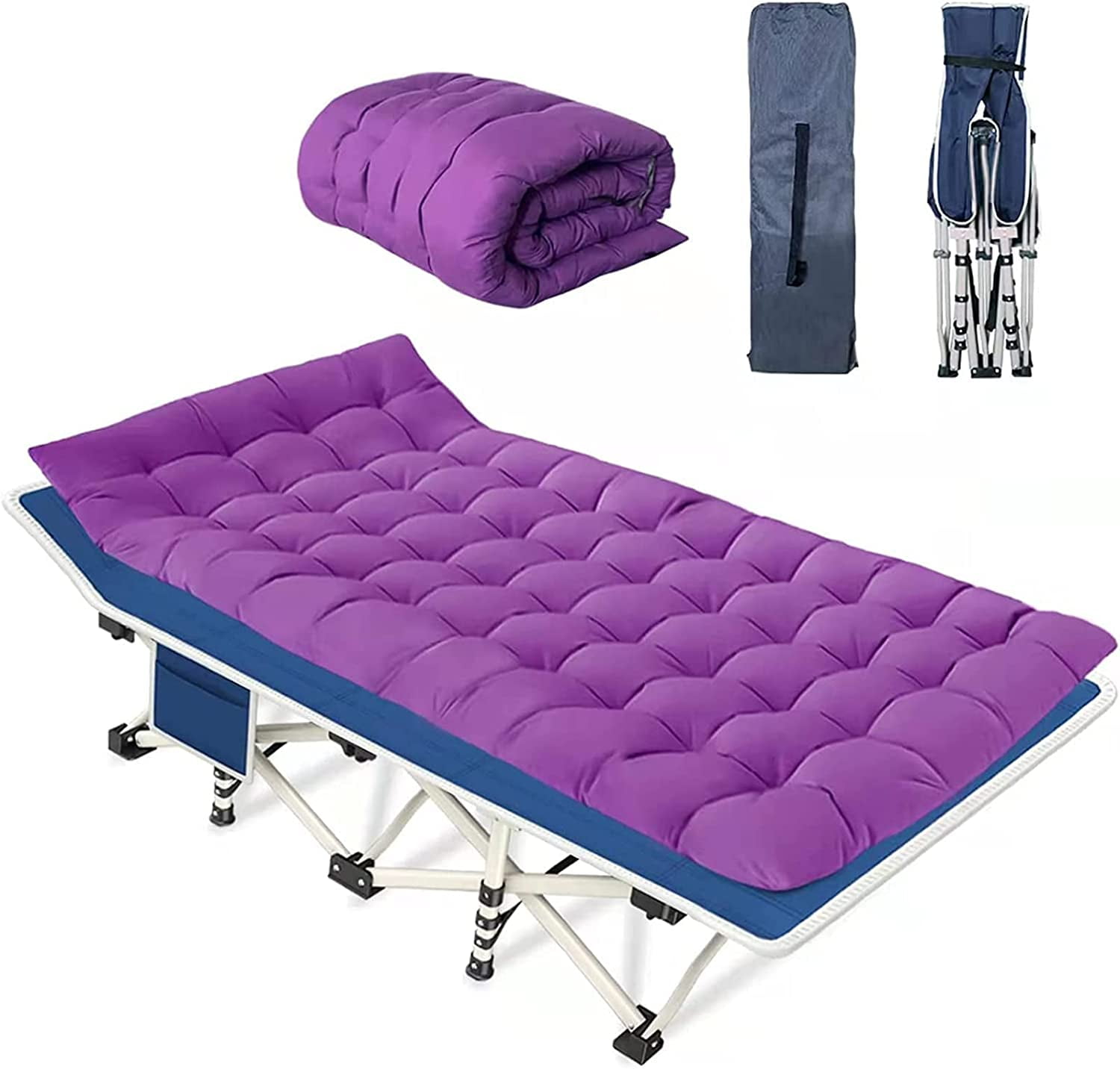 Purple Folding Camping Cot with Comfortable Mattress