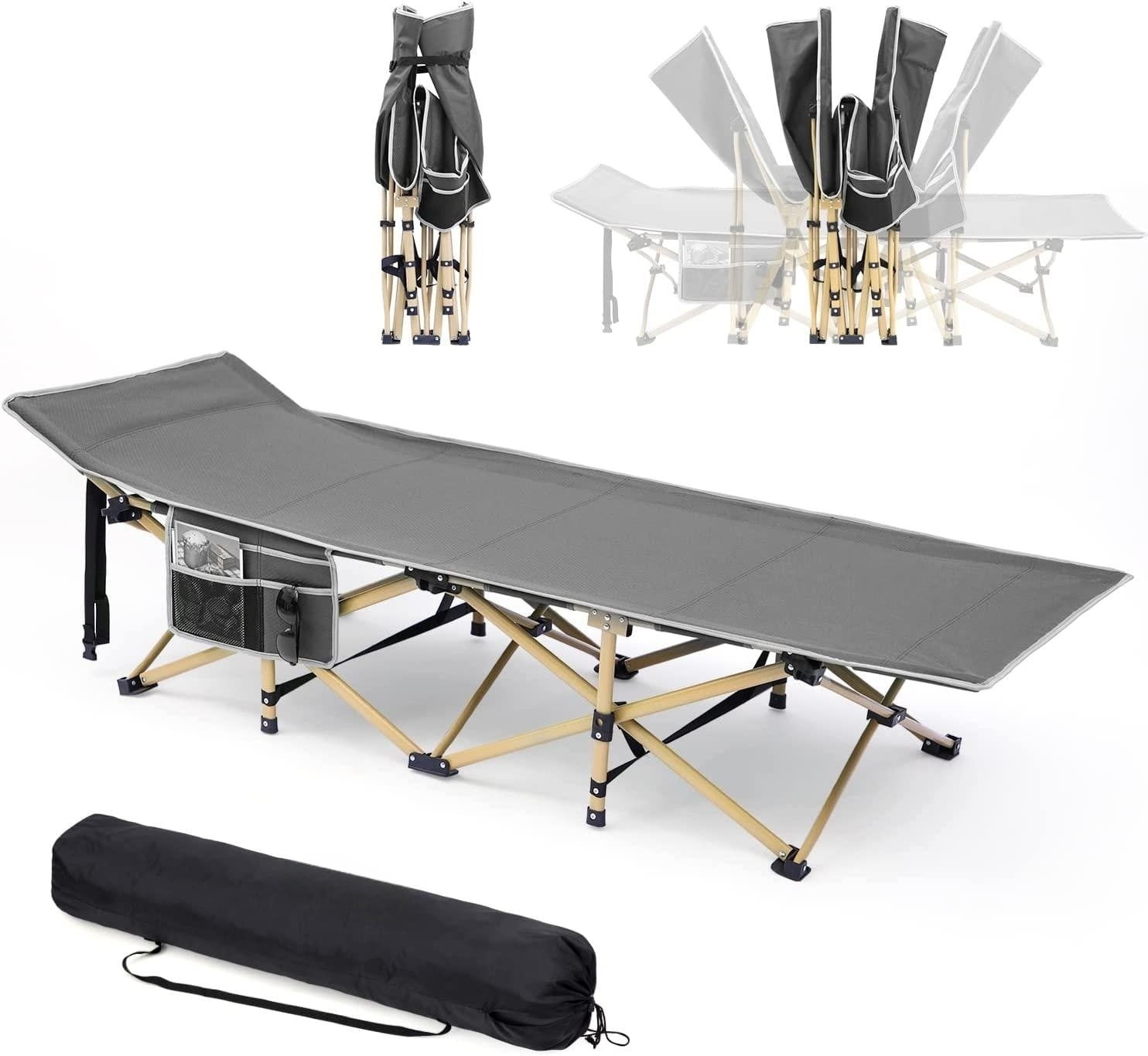 Camping Cot, Cot Sleeping Cot 330 LBS 2 Side Pockets Camping Cots for