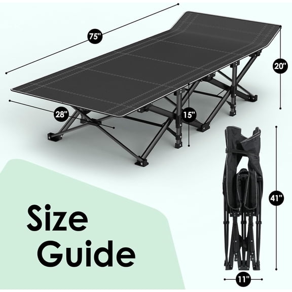 Camping Cot, Folding Camping Cot Bed for Adults Sleeping 1200D Double Layer Oxford Portable Folding Outdoor Cots for Camping W/Soft Pad Carry Bag for Home Office Nap Beach Travel