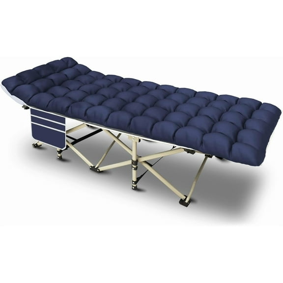 Camping Cot with Mattress for Adults, Folding Sleeping Cot 600lbs Max Load, Portable Camping Cot with Carry Bag, 28" Wide Cot for Camping, Home,Office,Travel (Blue)