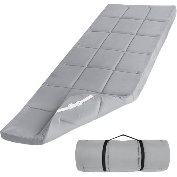 Camping Cot Mattress Pad, Foam Quilted Sleeping Pad for Camp Cots, RV Bunks, or Narrow Twin Beds, Grey, 75" x 30"