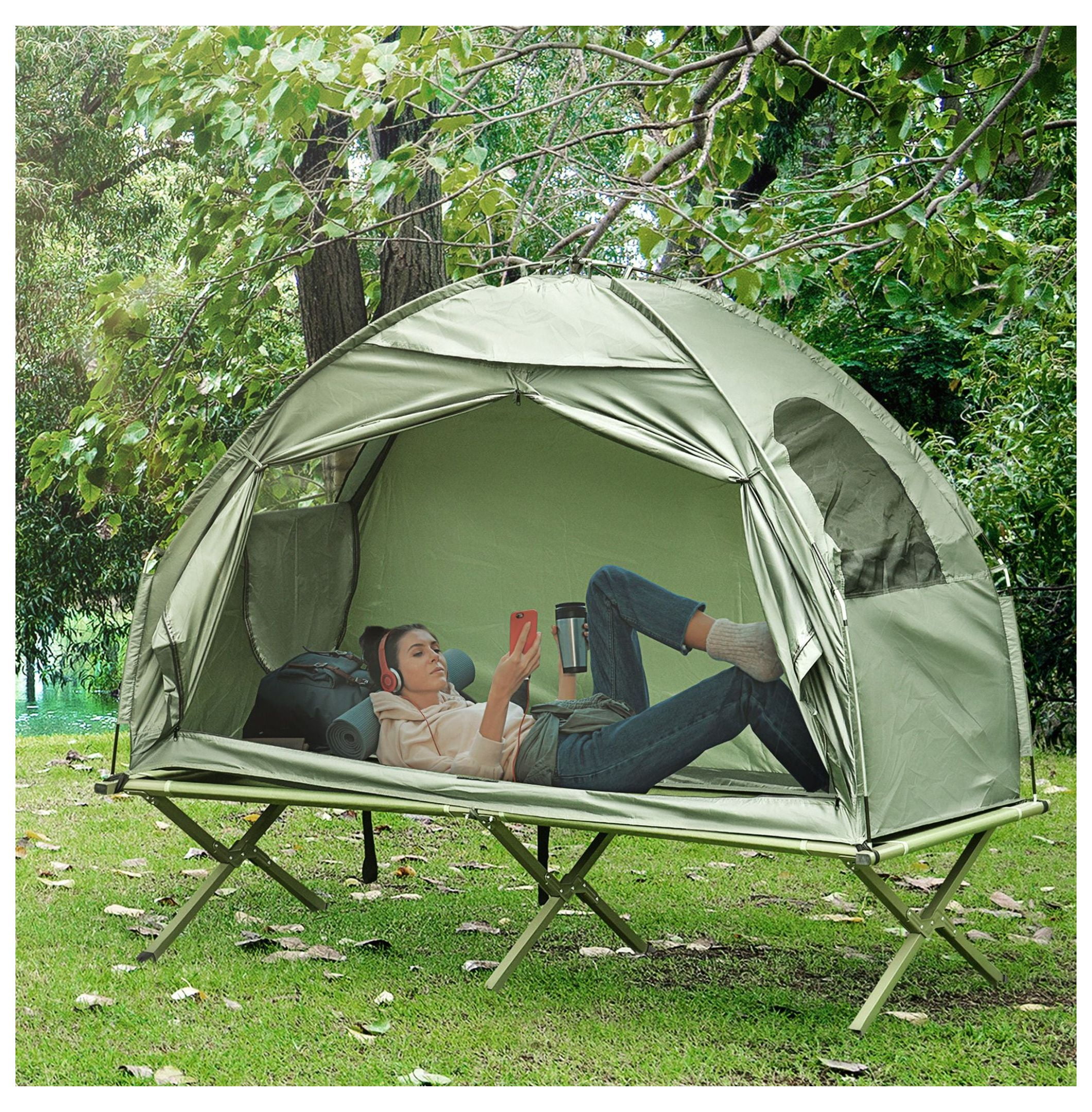 Camping Cot Tent, Person Portable Elevated Bed with Carry Bag