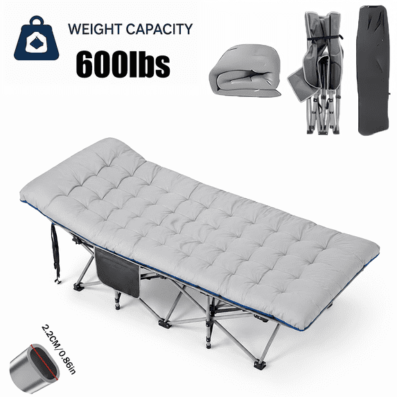 Camping Cot for Adults with 2 Sided Mattress - 75" x 28" Cot, 1200D Oxford Portable Cot Bed with Carry Bag for Camp Travel Guest