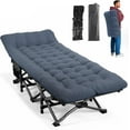 thumbnail image 1 of Camping Cot for Adults with Cushion Comfortable, Portable Folding Bed for Sleeping Supports 450 lbs (Blue), 1 of 7