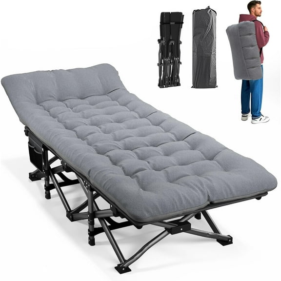Camping Cot for Adults with Cushion Comfortable, Portable Folding Bed for Sleeping Supports 450 lbs (Gray)