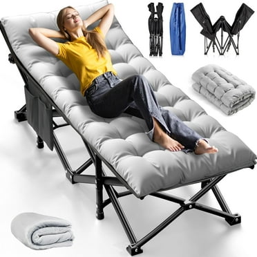 Camping Cots for Adults, Upgraded Folding Camping Cot Heavy Duty Sleeping Cots Bed 1200D Double Layer Oxford Camping Cot Mattress with Flannel Blanket for Home Office Nap Beach Travel, 550LBS