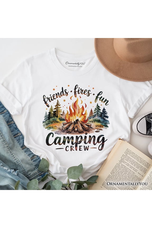 Camping Crew Campfire T-Shirt, Friends Fires Fun Outdoor Tee