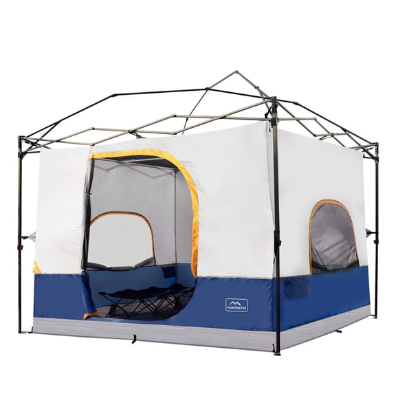 Camping Cube, compatible with pop-up canopy tents, converts a 10x10 straight-leg canopy into a camping inner tent. Fully ventilated roof (canopy and frame not included).