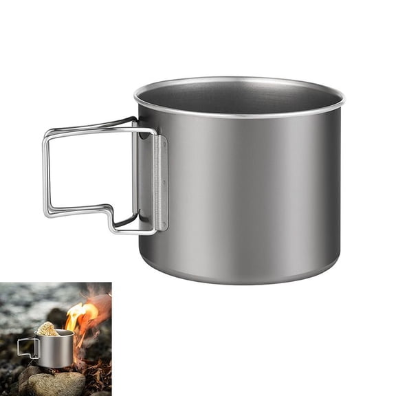 Camping Cup with Foldable Handle - 800ml Metal Mug for Hiking, Backpacking, Outdoor Travel - Lightweight Portable Drinkware