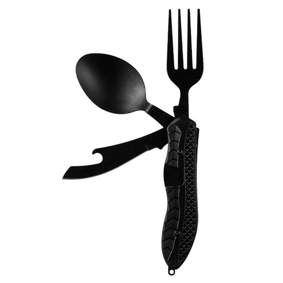 Camping Cutlery Set Foldable Split Food Grade Comfortable Grip Multifunctional Disassembly Picnic Fork Spoon Cutter Set for Outdoor-Black