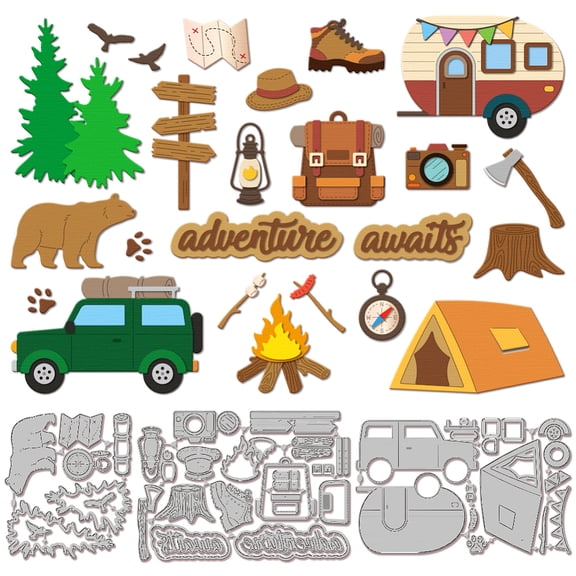 Camping Cutting Dies for Card Making Tent Car Cut Die for DIY Scrapbooking Journal Embossing Paper Craft Decor