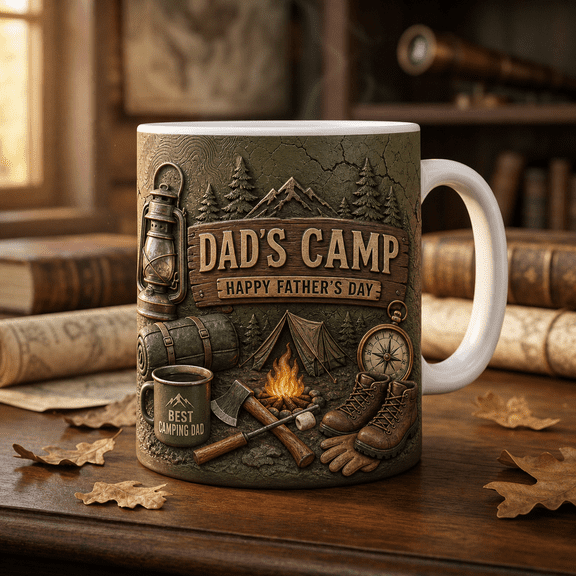 Camping Dad Father's Day Gift Mug, Dad's Camp Coffee Cup for Outdoorsy Fathers