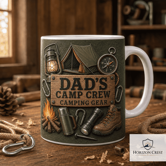 Camping Dad Mug, Dad's Camp Crew Coffee Mug for Campers, Fathers & Outdoor Gifts