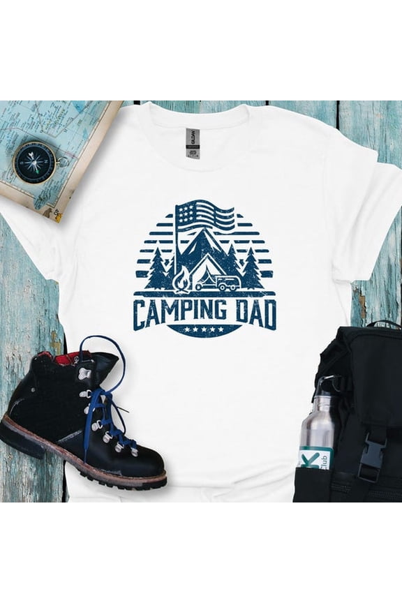 Camping Dad TShirt, Vintage Style T-Shirt with Camp Logo, Ideal Birthday or Father's Day Gift Shirt, Best Dad Gift, Clothing for Dad