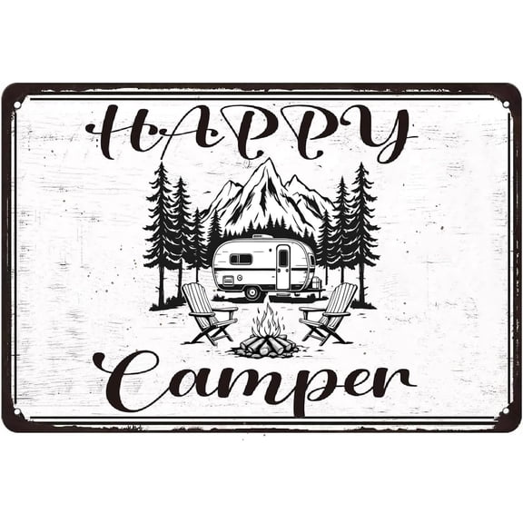 Camping Decor For Camper Camping Rules Sign Metal Tin Signs,Happy Camper Creative Tin Sign Retro Wall Decor for Bedroom Home Kitchen Office Cafe Bars Man Cave Decor 8x12 Inch