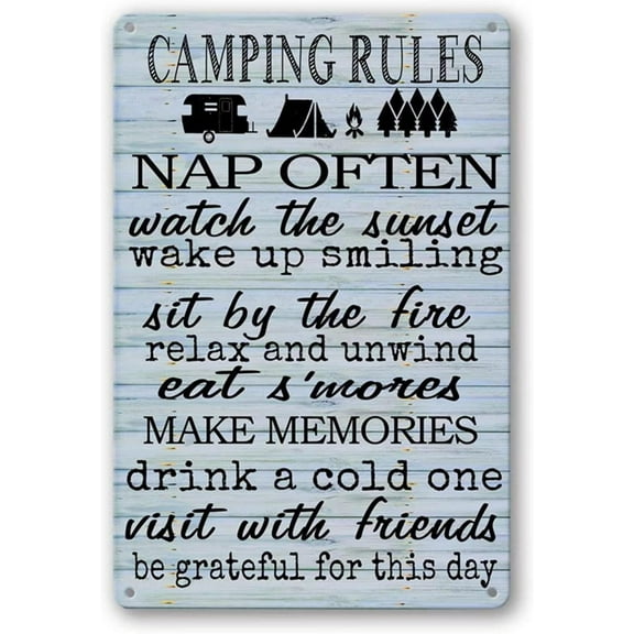 Camping Decor For Camper Camping Rules Sign Rv Decorations For Inside Retro Outdoor Bar Metal Signs Lake House Wall Decor Campers Camp Poster Accessories