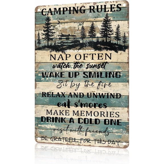 Camping Decor For Camper Camping Rules For Inside Funny Camping Themed Decor Rv Wall Art Decor Cabin Sign 8x12 inch