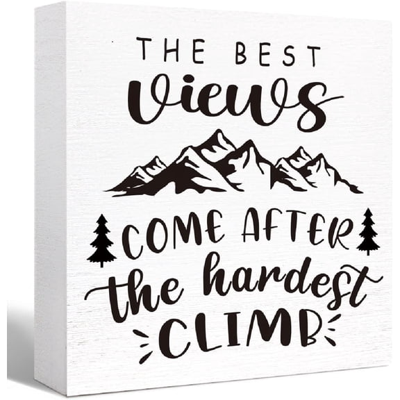 Camping Decor Funny Camping Sign Rustic The Best Views Come After The Hardest Climb Wood Block Sign Home Camper Decor,Camper Decorations Accessories For Inside,Camping Gifts 7x7 Inch