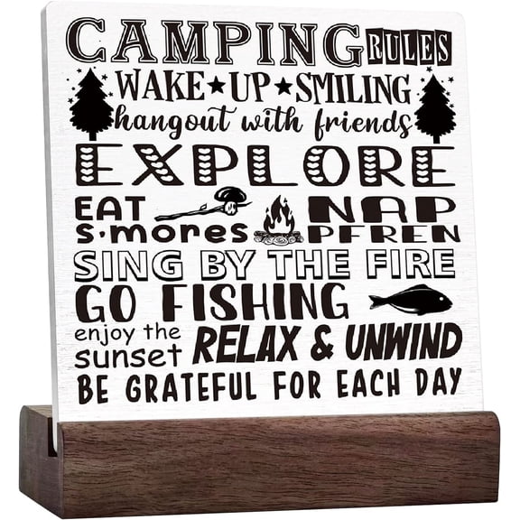 Camping Decor Funny Camping Sign Rustic Camping Rules Ceramic Table Sign Home Camper Decor,Camper Decorations Accessories For Inside,Camping Gifts