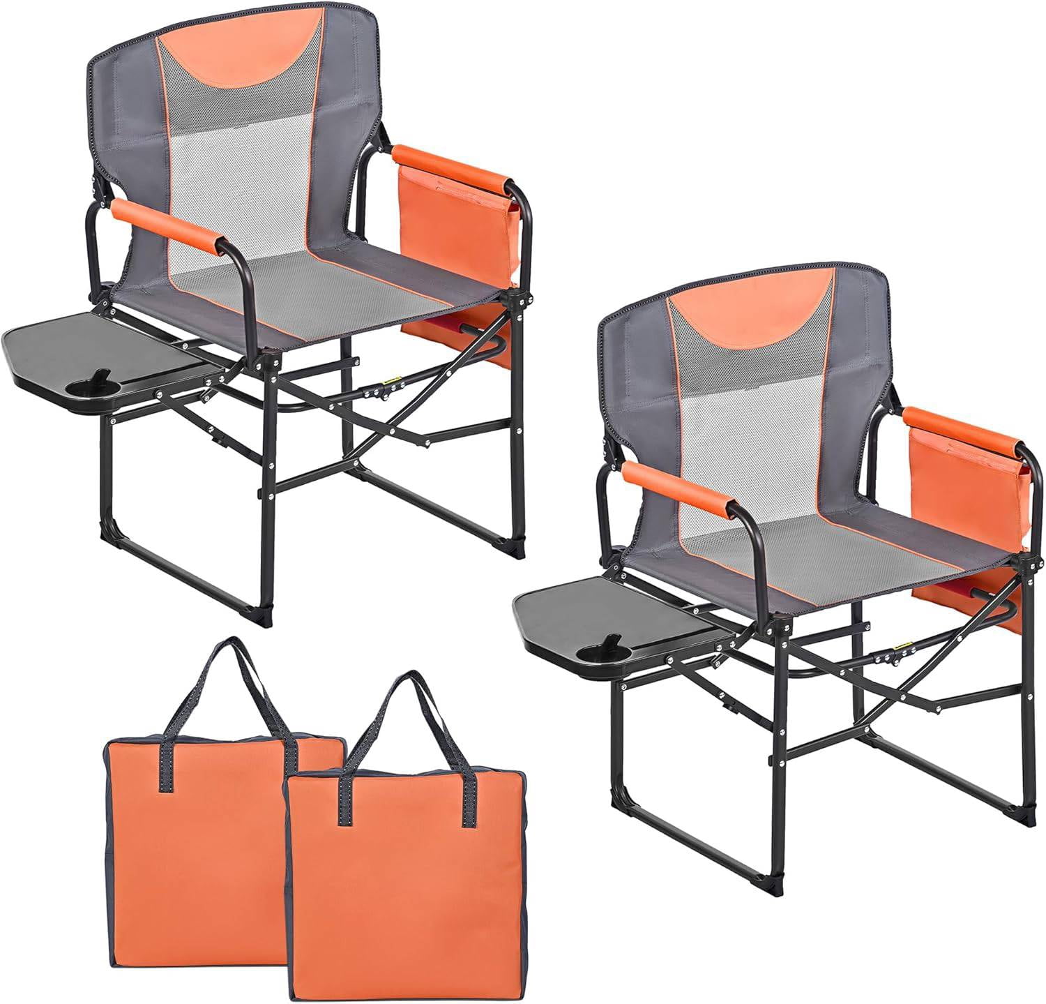 ALPHA CAMP Oversized Folding Camping Chair, Heavy Duty Portable Lawn Chairs With Cooler Bag