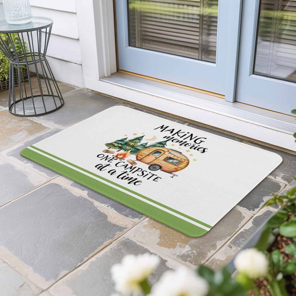 Camping Door Mat Indoor Outdoor, Fall Summer Nature Forest Car Tree Moon Non Slip Welcome Mat with Rubber Backing, Absorbent Fabric Front Door Mats Entryway Rug for Home Patio Entrance 18"x30"