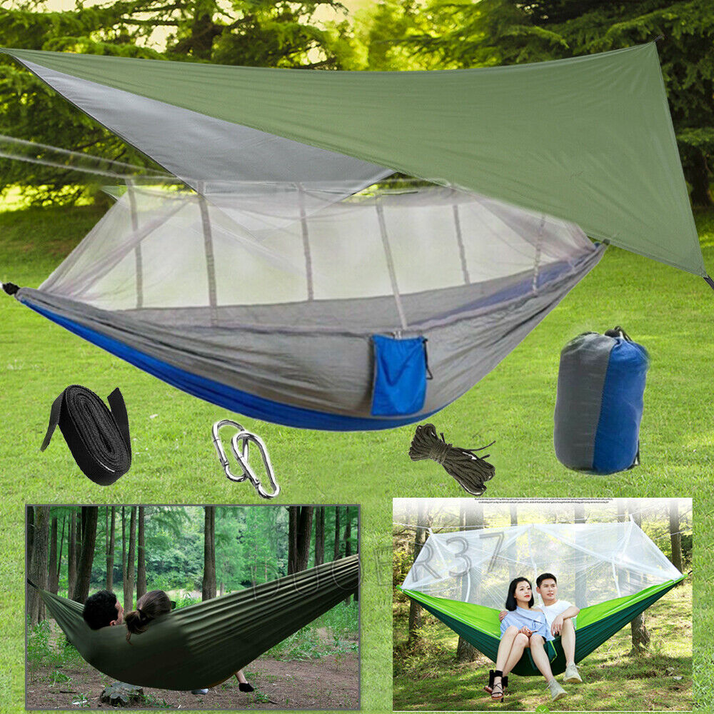 Camping Double Hammock Tent Mosquito Net + Waterproof Rainfly Cover