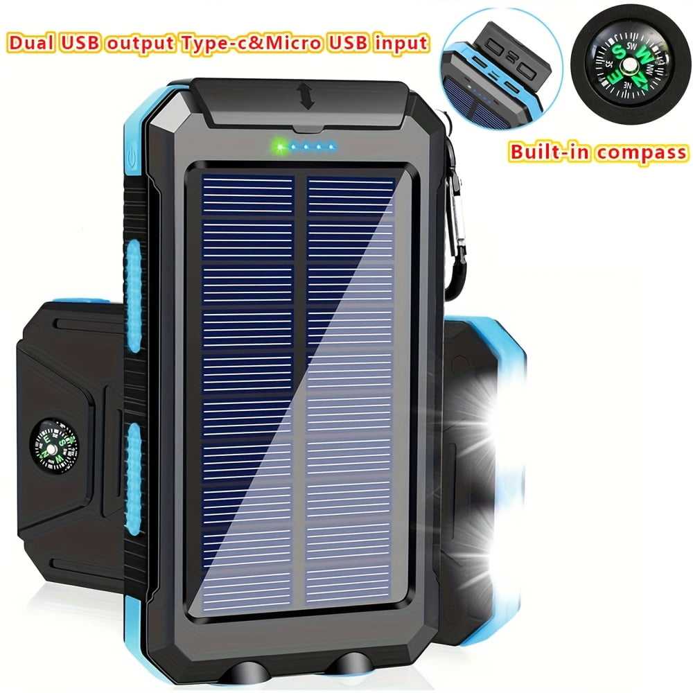 【Camping Essential】39800mAh Solar Power Bank, Portable Solar Charger with Dual USB, Fast Phone Charging Battery Pack for Outdoor Travel, Emergency LED Flashlight & Compass for Hiking, Waterproof
